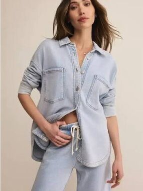 Z SUPPLY ALL DAY KNIT DENIM JACKET - WASHED INDIGO SZ.M